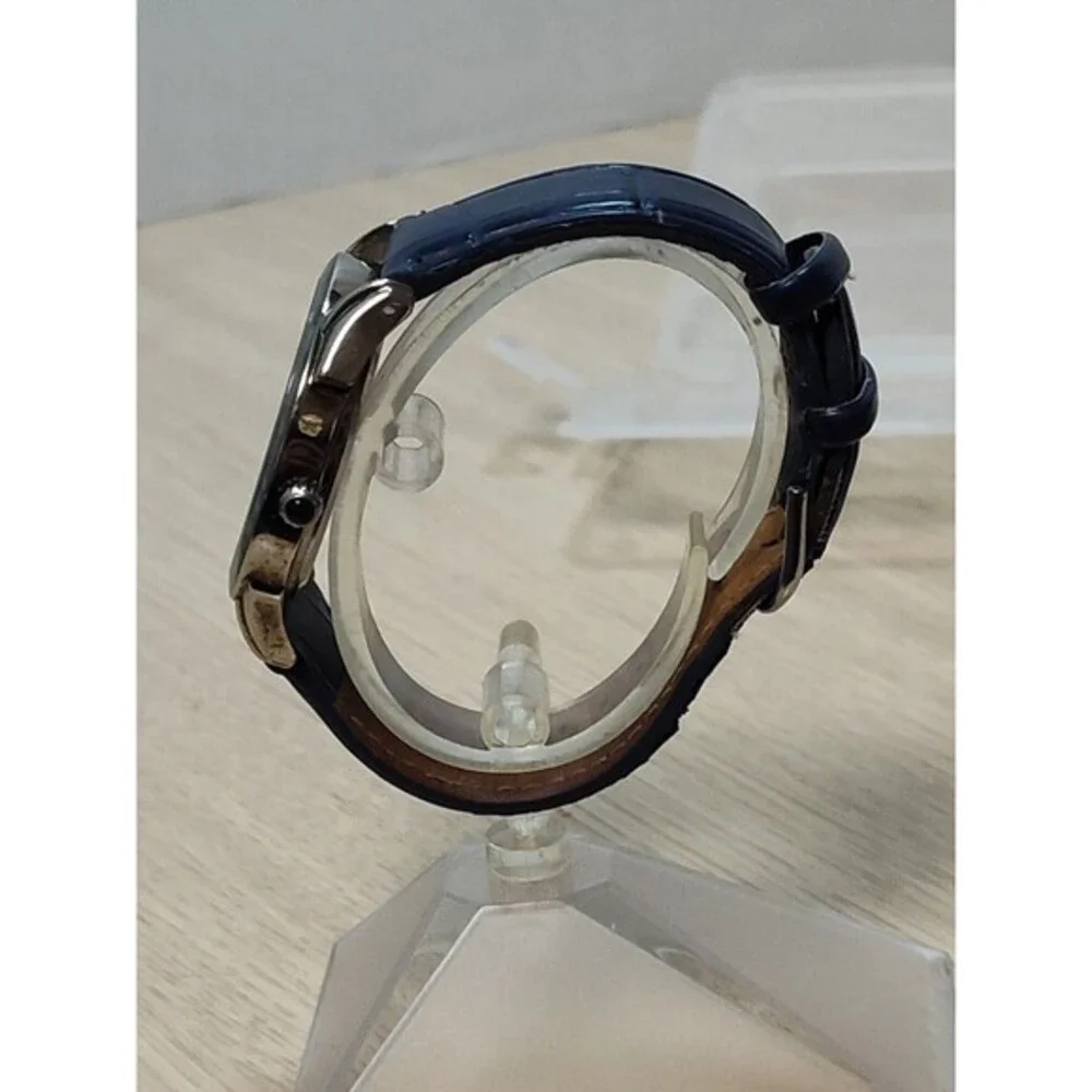 Chico's Womens Watch 39mm Silver Tone Navy Blue Leather  Band New Battery 2/2026